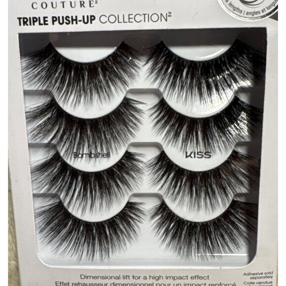 Kiss Lash Couture Triple Push-Up Collection 3D Volume Eyelashes Bombshell 4 Pair - Picture 3 of 7